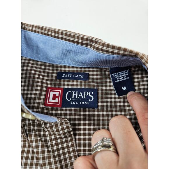Chaps Easy Care size medium brown checkered EUC short sleeve shirt EUC casual - Picture 5 of 7